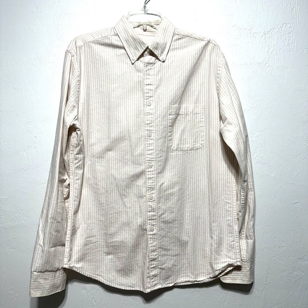 Merona Button Up Shirt Long Sleeve Top Pink & White Stripe Casual Men sz Medium